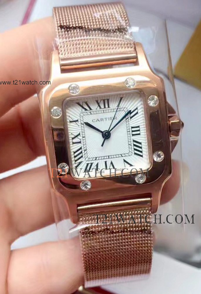 Women Cartier Santos Watch All Rose Gold White Roman